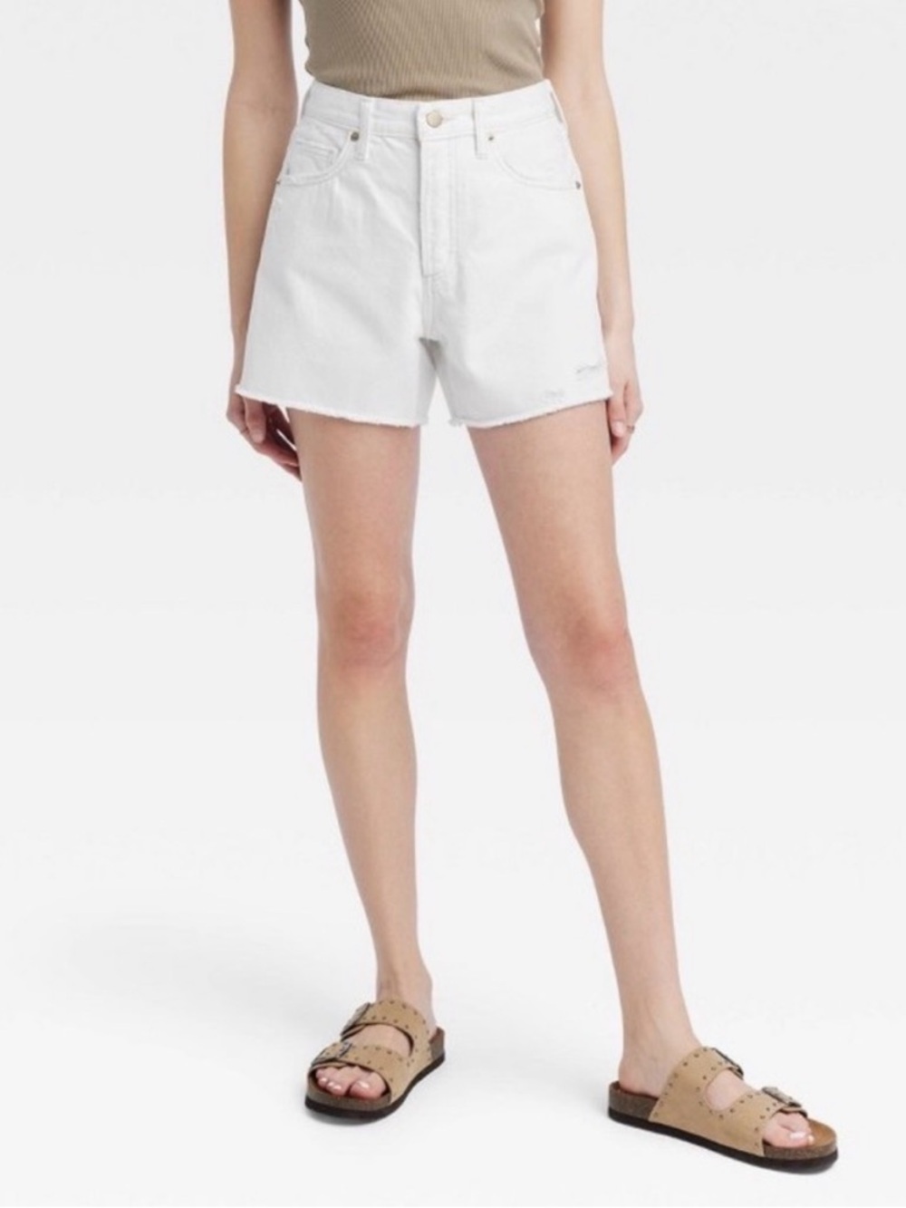 Universal Thread White High-Rise Raw-Hem Denim Shorts